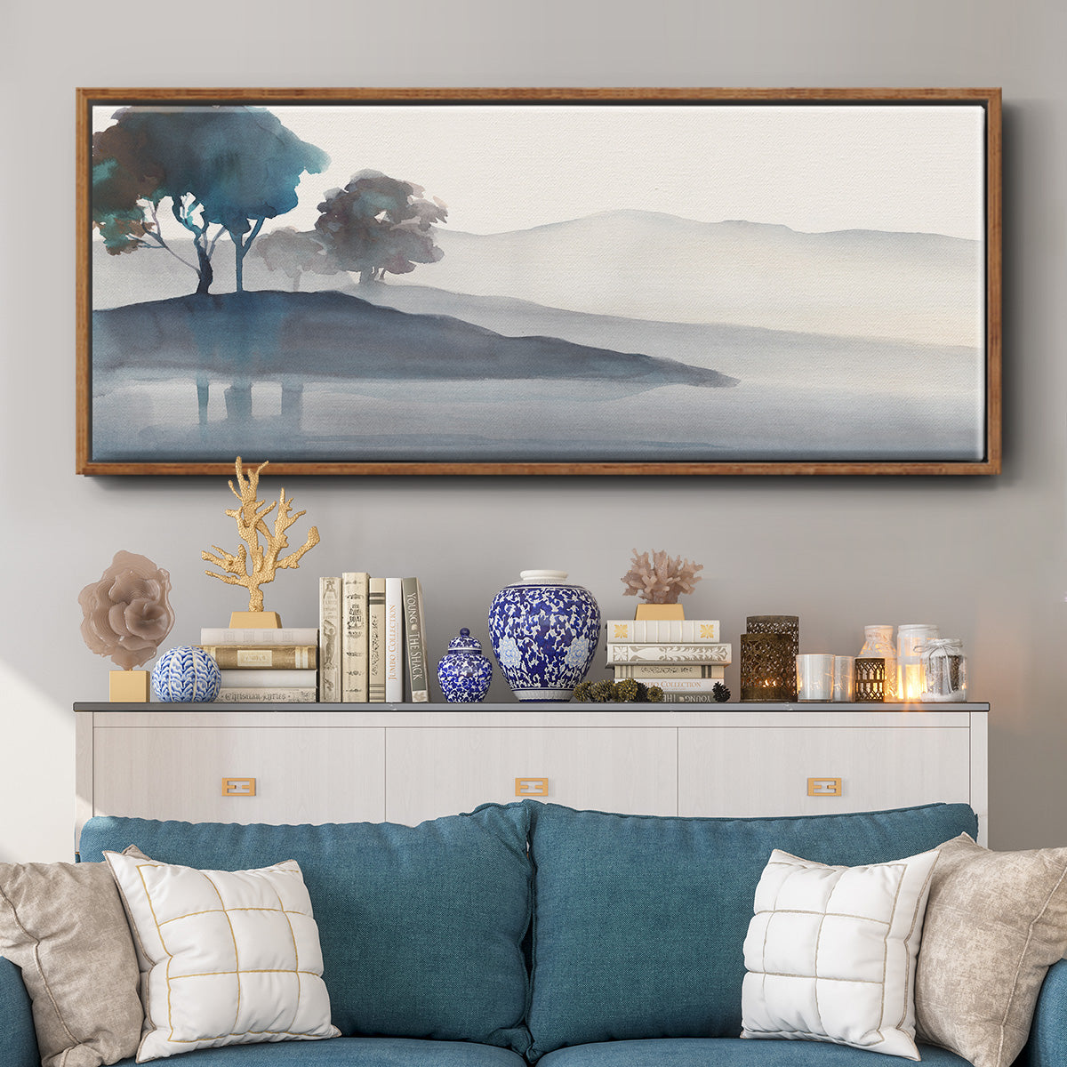 Serene Silhouette I - Floater Framed Canvas Print