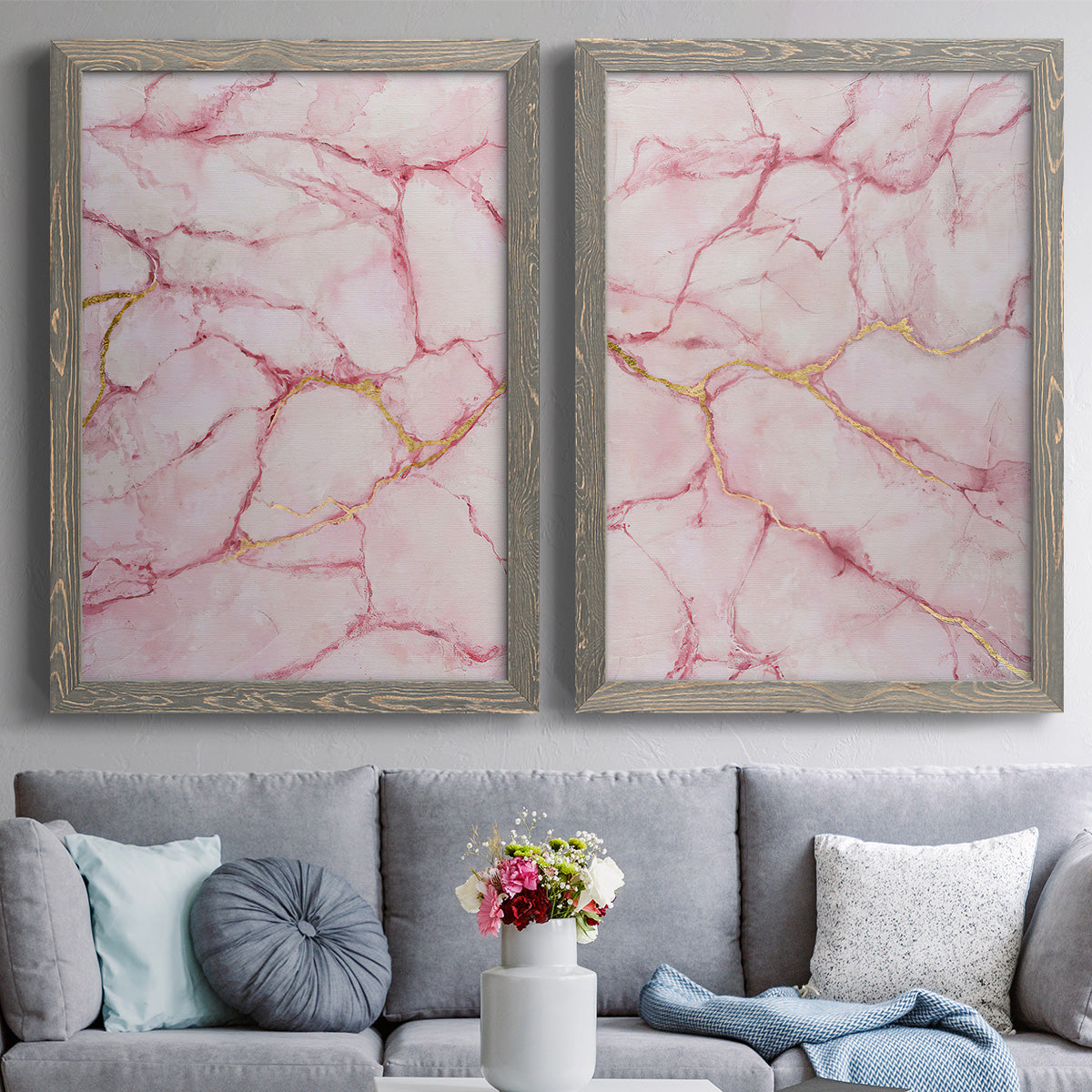 Rose Marble I - Premium Framed Canvas 2 Piece Set - Ready to Hang