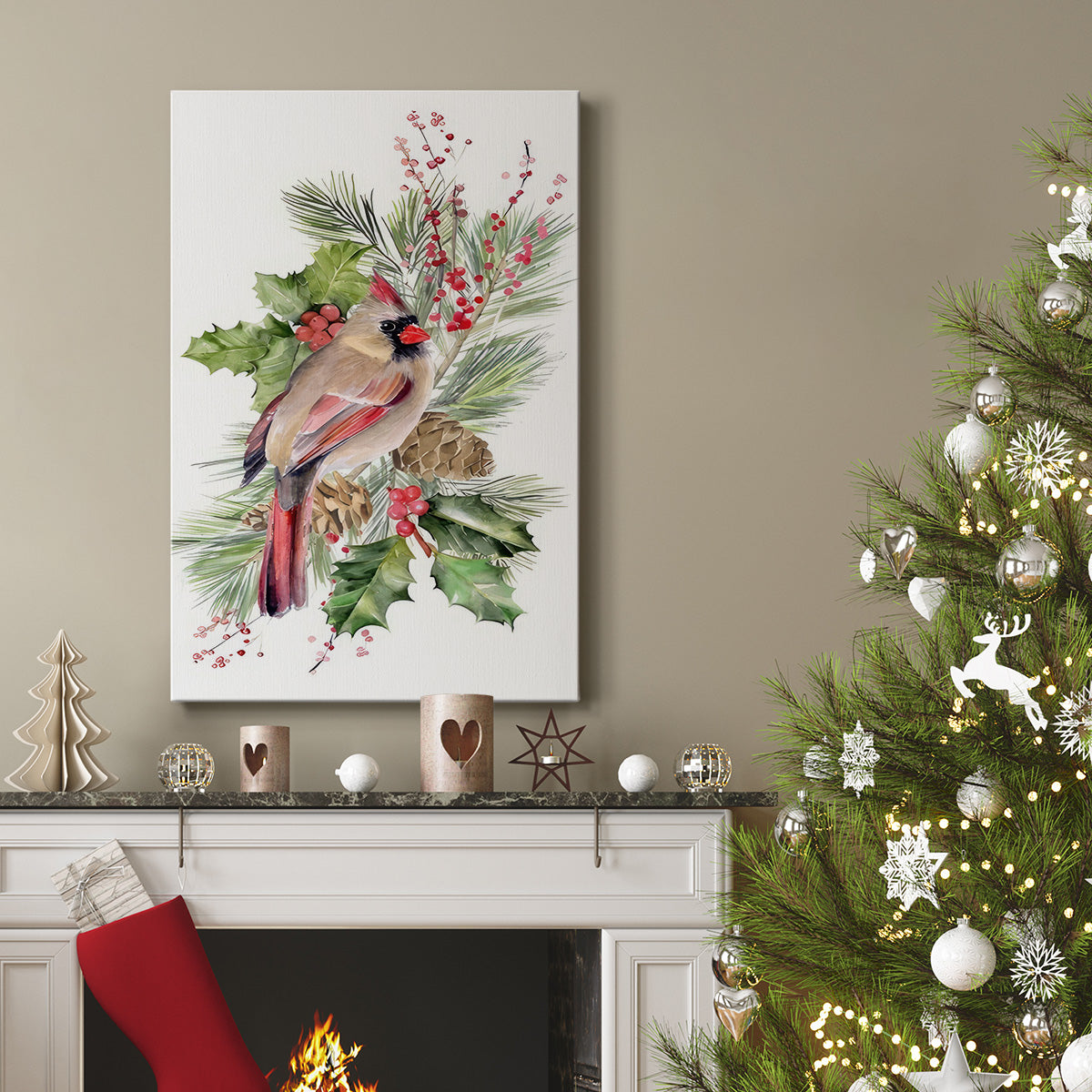 Cardinal Holly Christmas Collection B - Gallery Wrapped Canvas