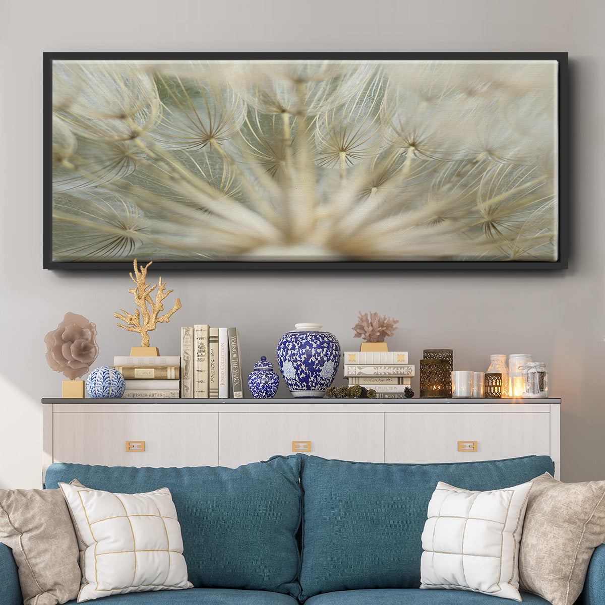 Macro Dandelion IV - Floater Framed Canvas Print