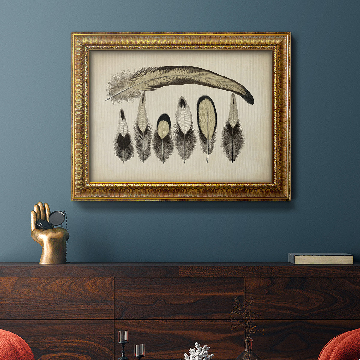 Vintage Feathers VII Premium Framed Canvas- Ready to Hang