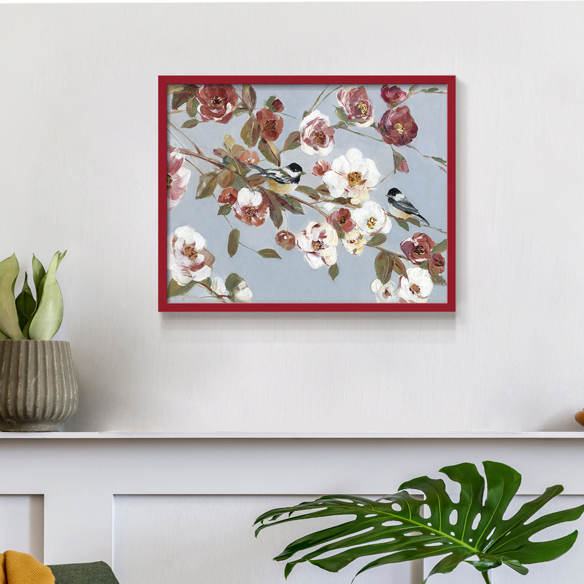 44432,artwork,flowers,songbirds,blooming,pastel colors,nature,painting,tranquility,floral,decor,home,birds,soft tones,wall art,still life,elegance,design,garden,wildlife,peace,beauty,colorful,composition,branches,brushwork,canvas,contemporary,aesthetic,visual,spring,serene,charm,details,flora,fauna,modern,interior design,color palette,harmony,inspiration,Re-stickable,Plants & Flowers