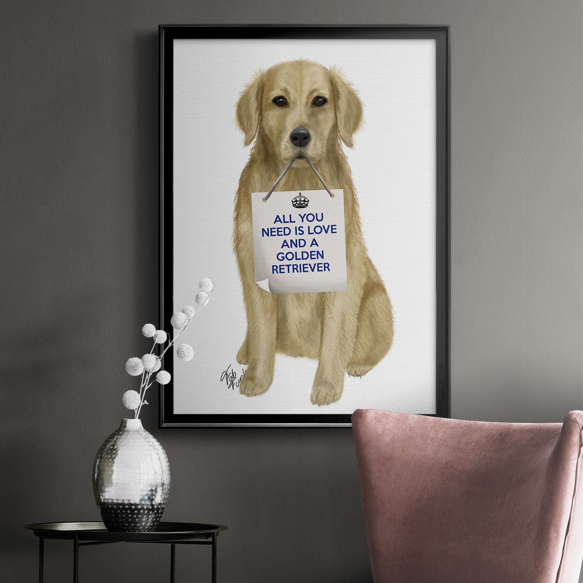 Love and Golden Retriever - Modern Framed Canvas Print