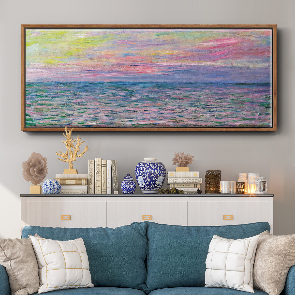 Sunset on the Sea at Pourville, 1882 - Floater Framed Canvas Print