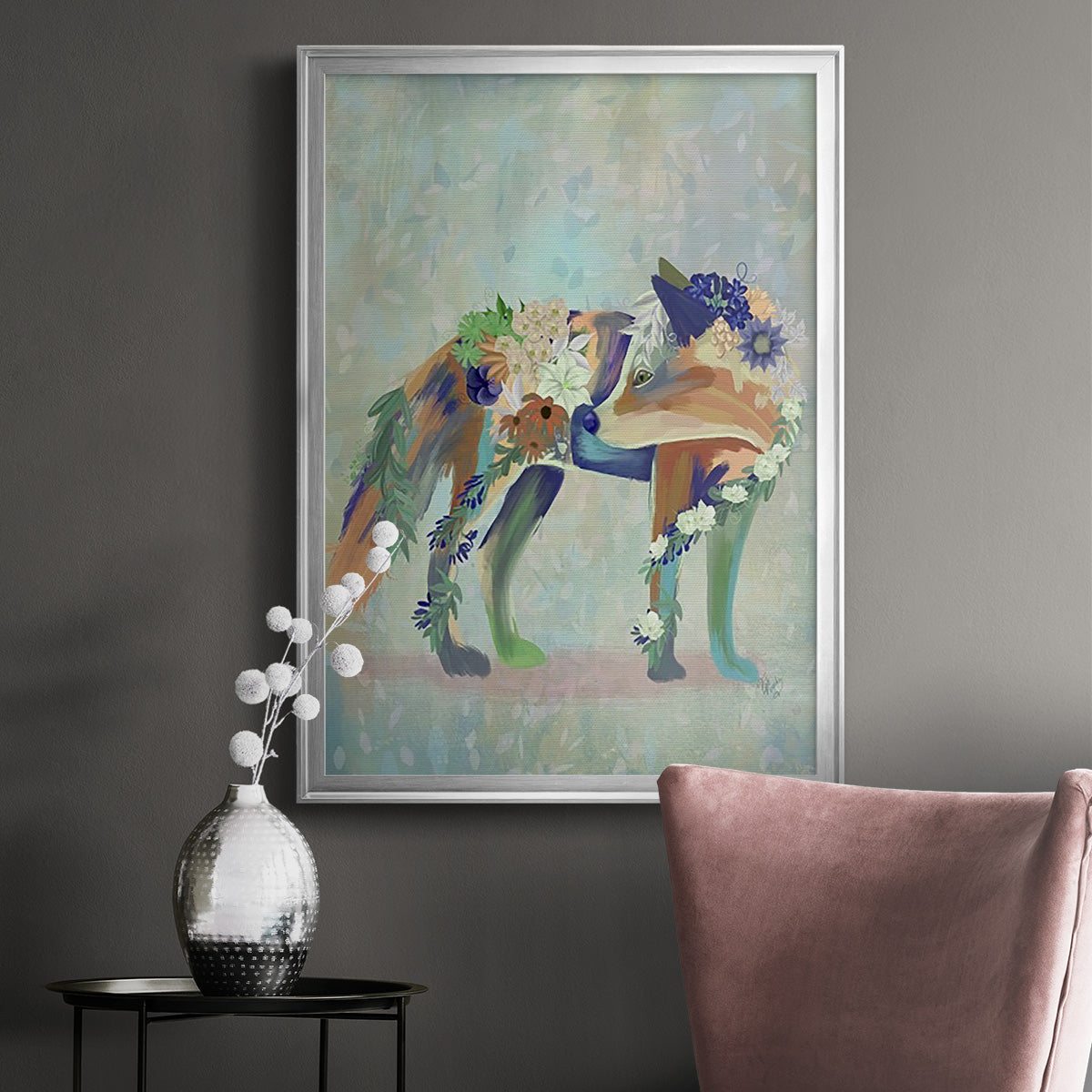 Fantastic Florals Fox, Standing - Modern Framed Canvas Print