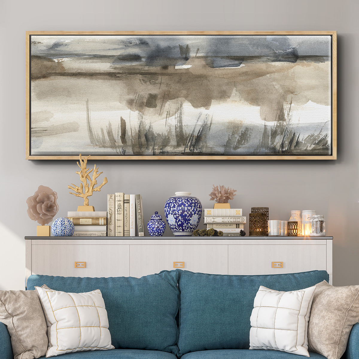 BlueGrey Marsh I - Floater Framed Canvas Print
