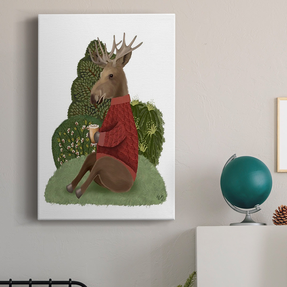 Latte Moose in Sweater - Canvas Art Print