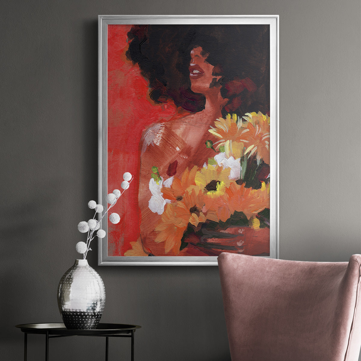 Through the Flowers I - Modern Framed Canvas Print