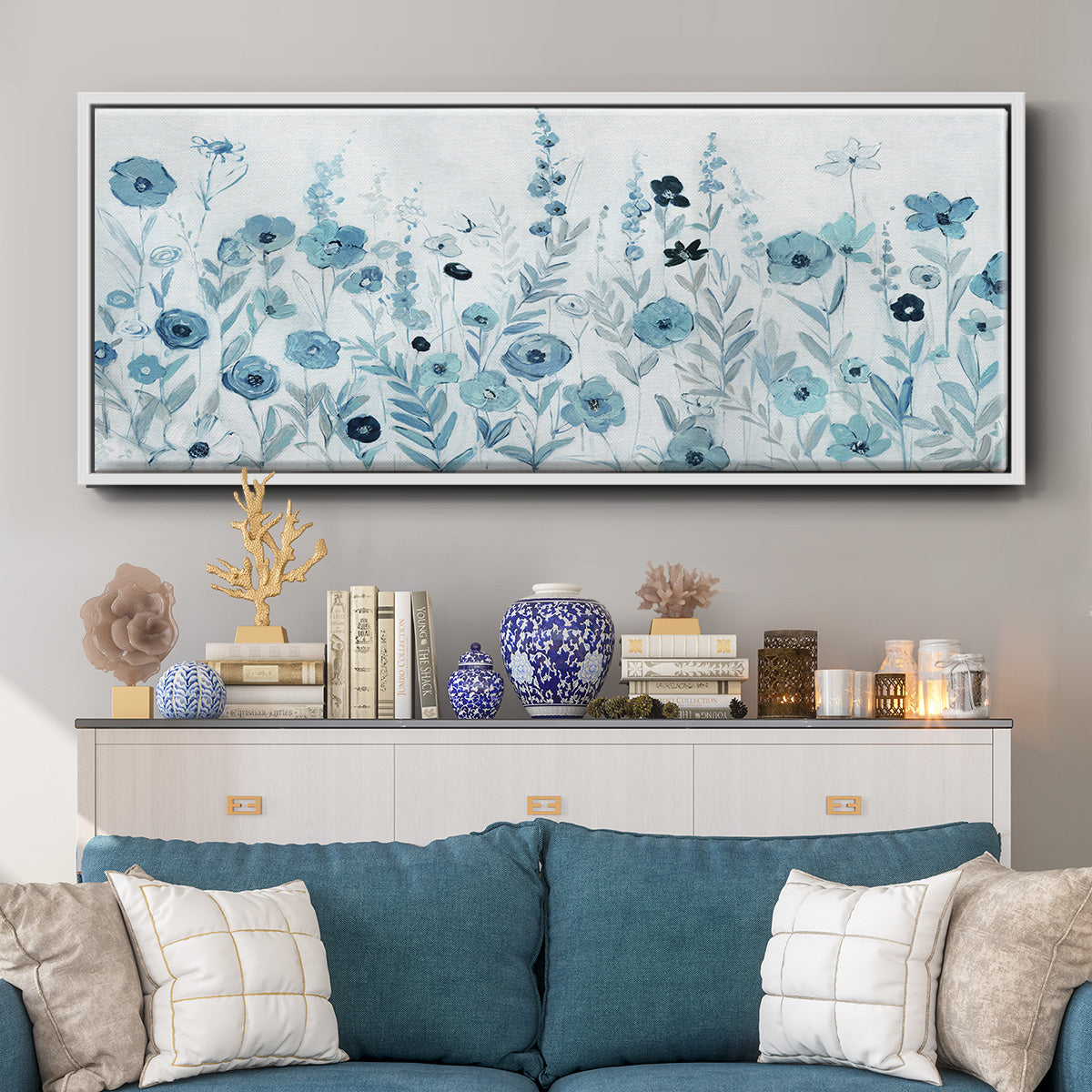 Endless Field of Blue - Floater Framed Canvas Print