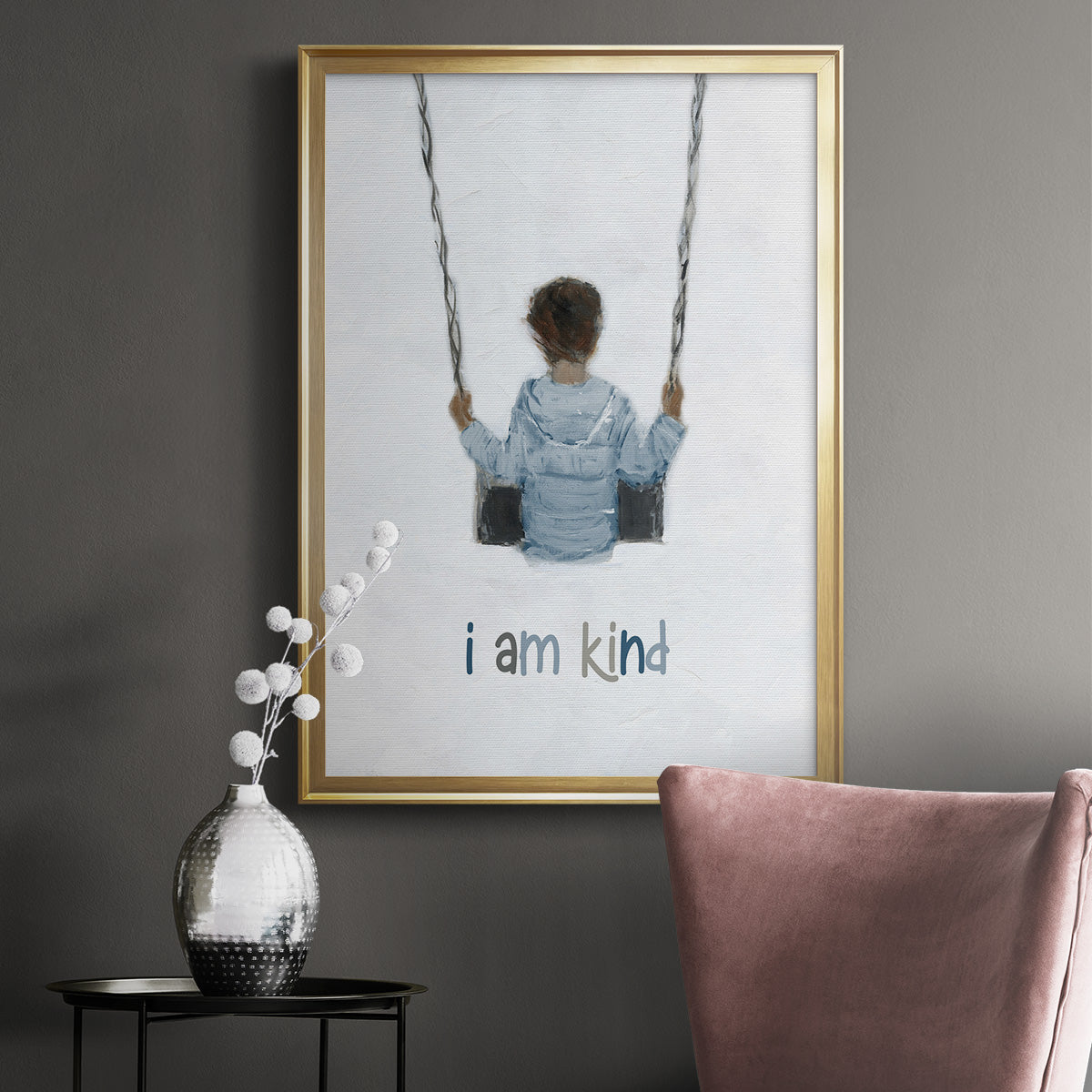 Boy on a Swing - Modern Framed Canvas Print