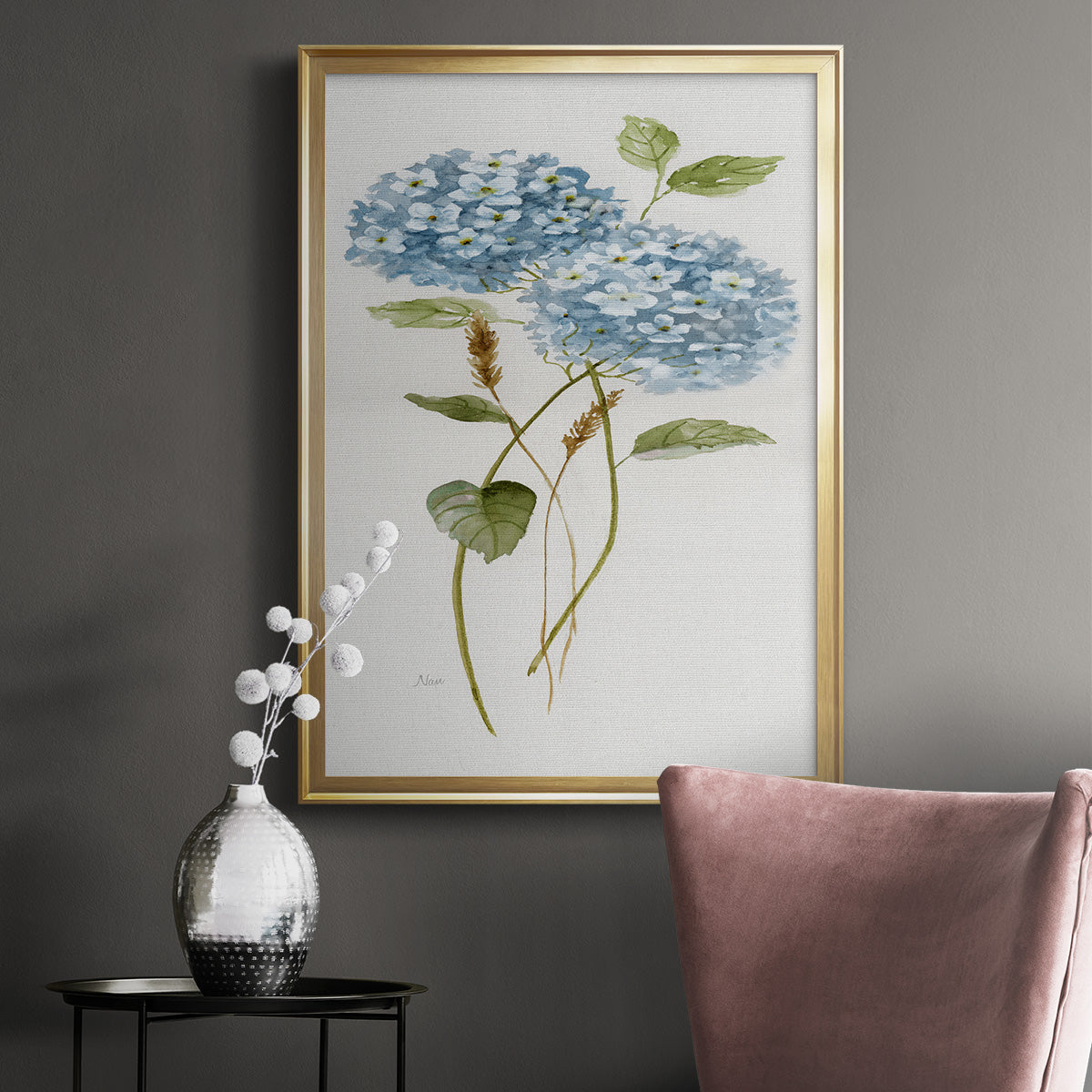 Petite Blue Hydrangea II - Modern Framed Canvas Print