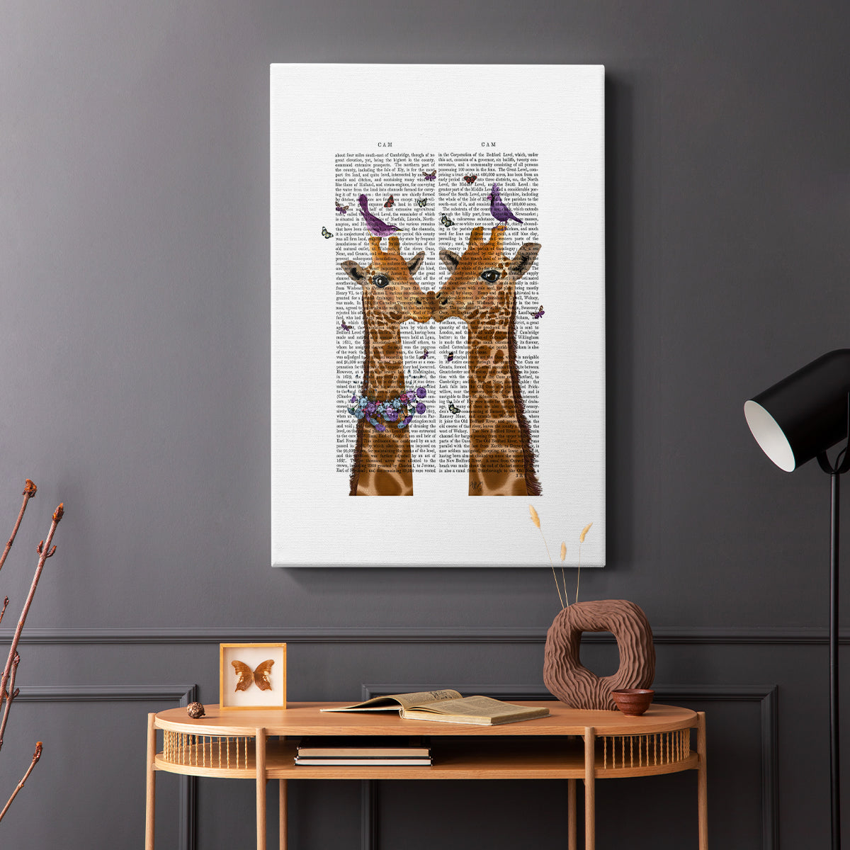 Kissing Giraffes with Birds - Canvas Art Print