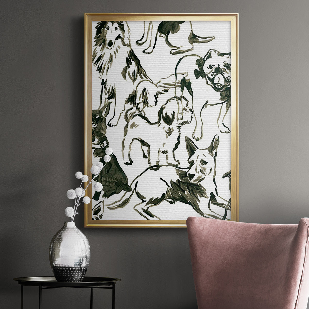 Canine Collage I - Modern Framed Canvas Print