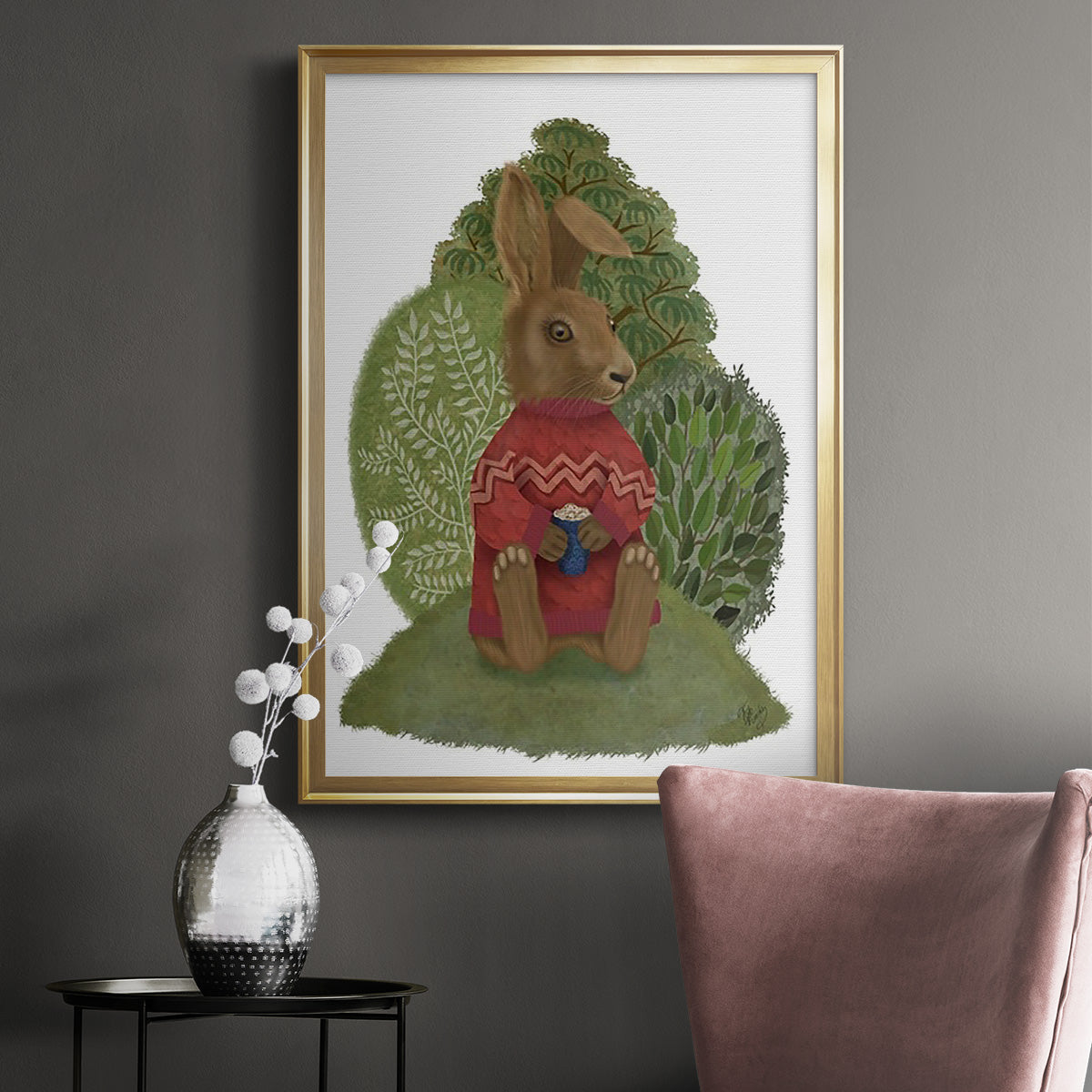 Latte Rabbit in Sweater - Modern Framed Canvas Print