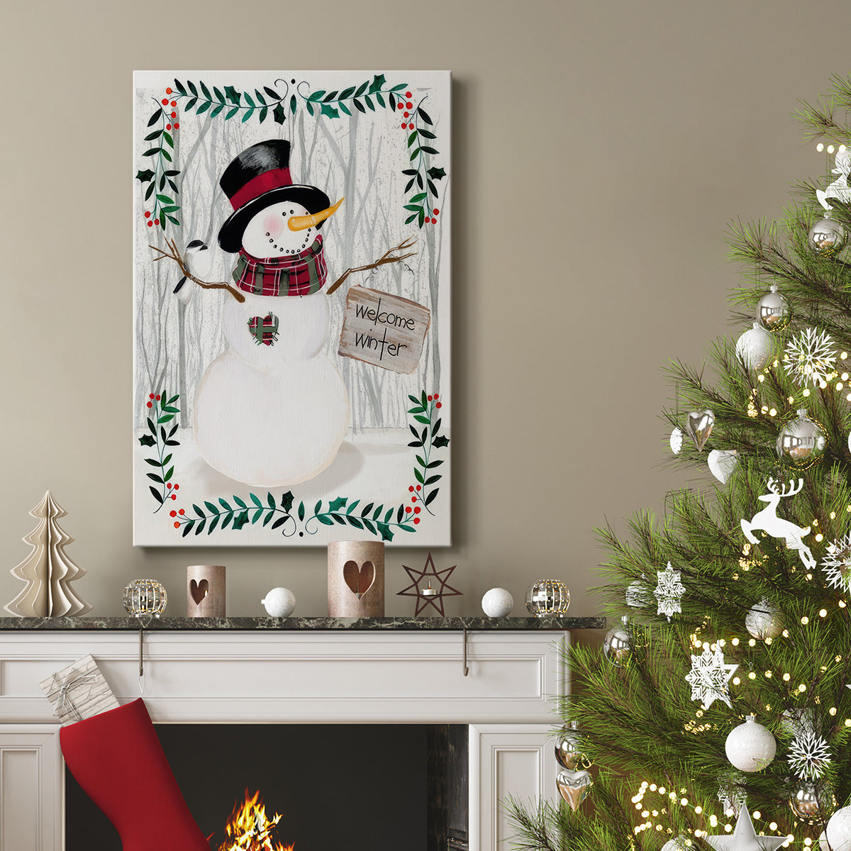 Folk Snowman Forest I - Gallery Wrapped Canvas