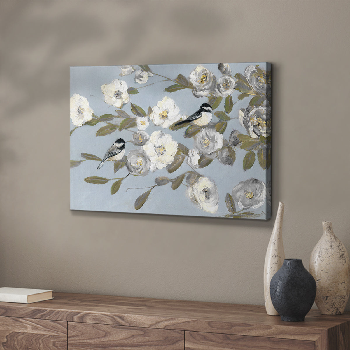 Chickadees and Blossoms I - Canvas Art Print