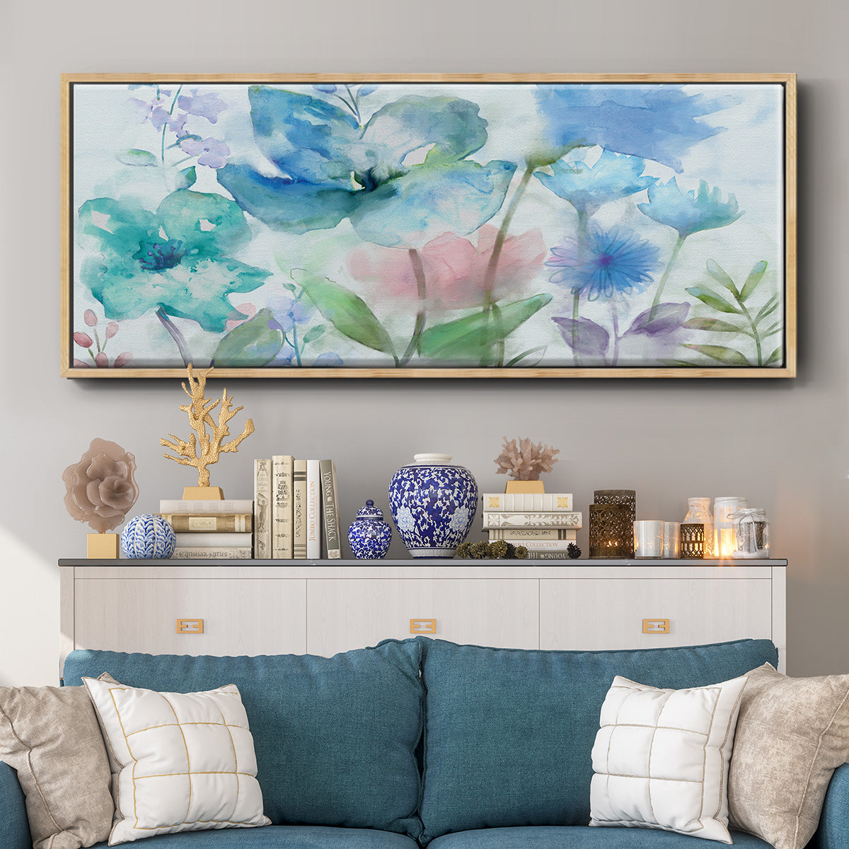 Mingled Blues - Floater Framed Canvas Print