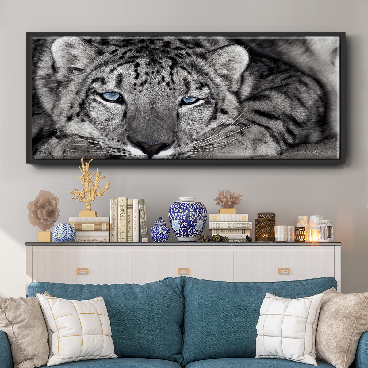 Snow Leopard Sanctuary - Floater Framed Canvas Print