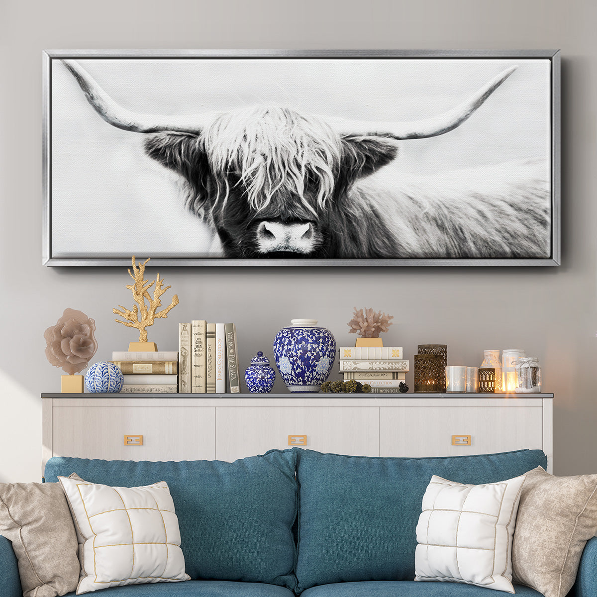 Highland Longhorn - Floater Framed Canvas Print