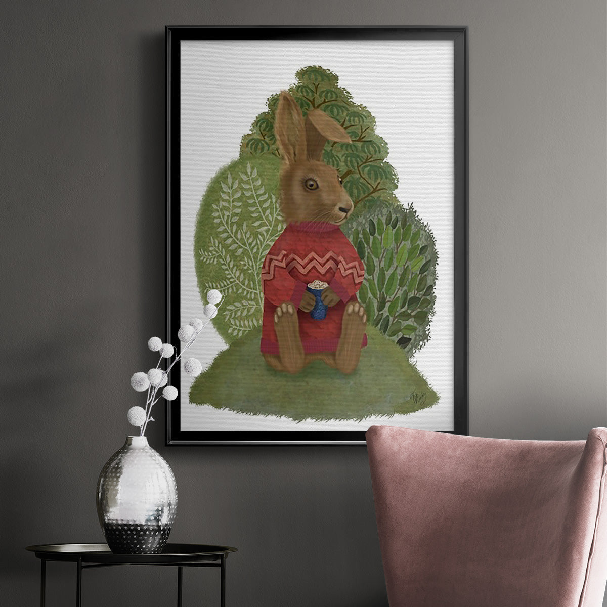 Latte Rabbit in Sweater - Modern Framed Canvas Print