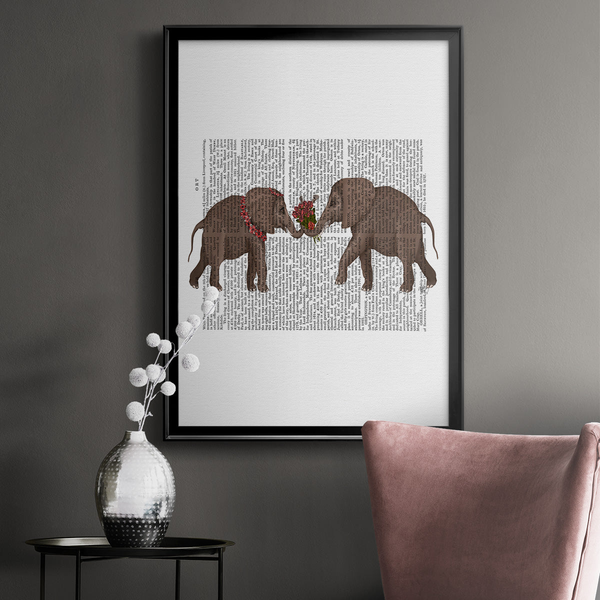 Elephant Bouquet, Landscape - Modern Framed Canvas Print