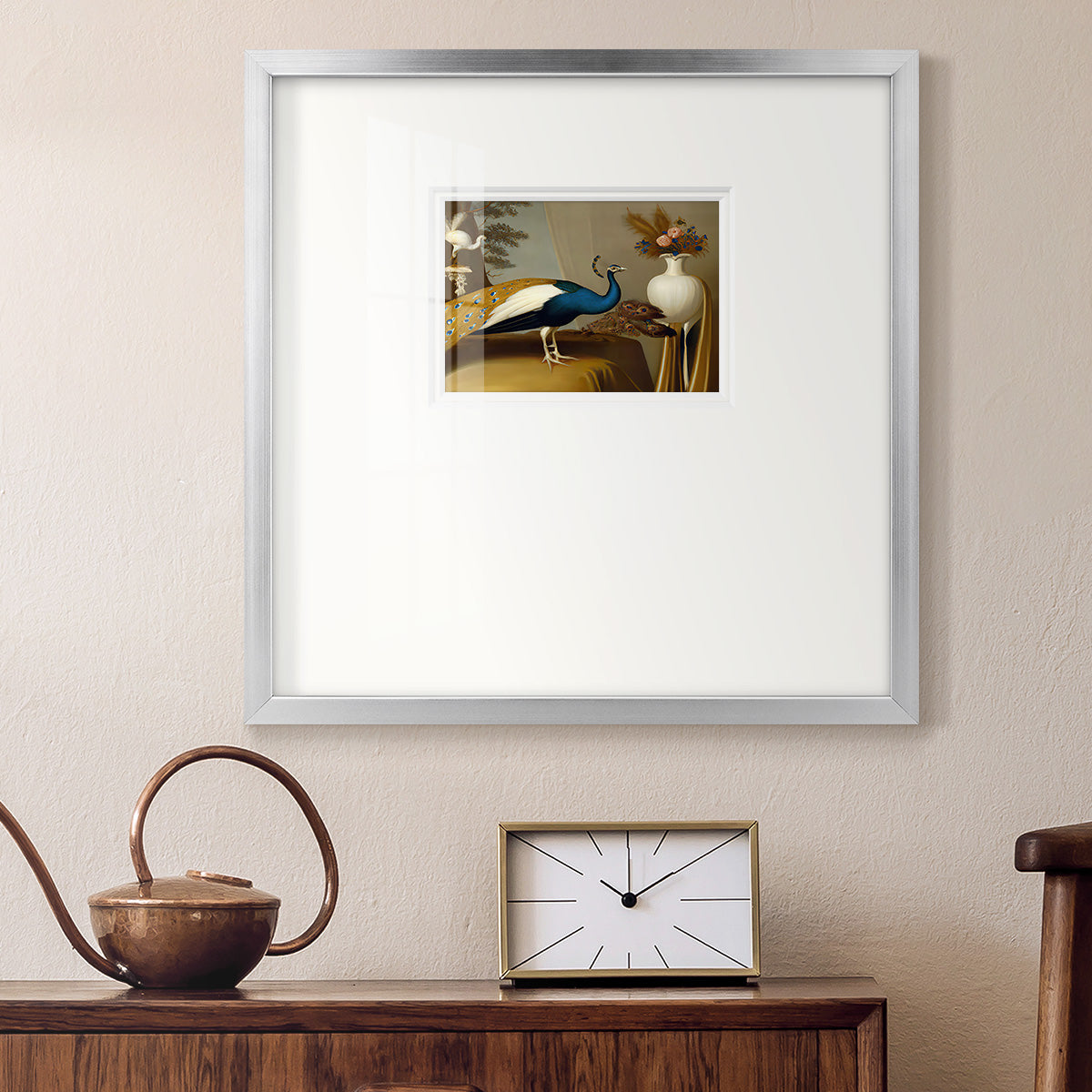 Golden Peacock v Premium Framed Print Double Matboard