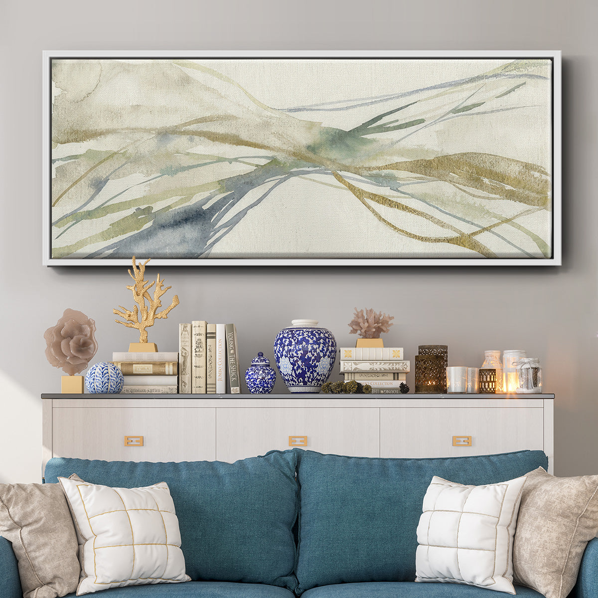 Watercolor Waves I - Floater Framed Canvas Print