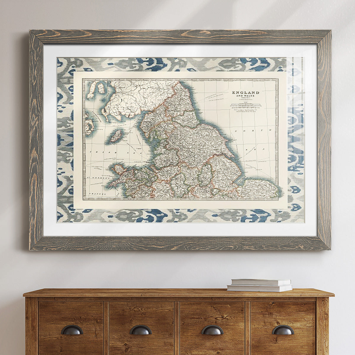 Bordered Map of England & Wales-Premium Framed Print - Ready to Hang