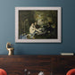 Groundbreaking impressionist picnic scene by Édouard Manet in an ornate weathered white frame displayed in a dark-toned interior setting.