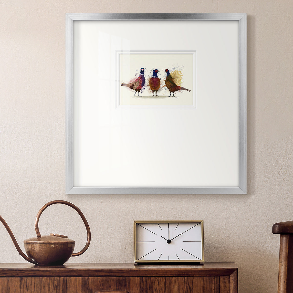 Pheasant Trio Premium Framed Print Double Matboard