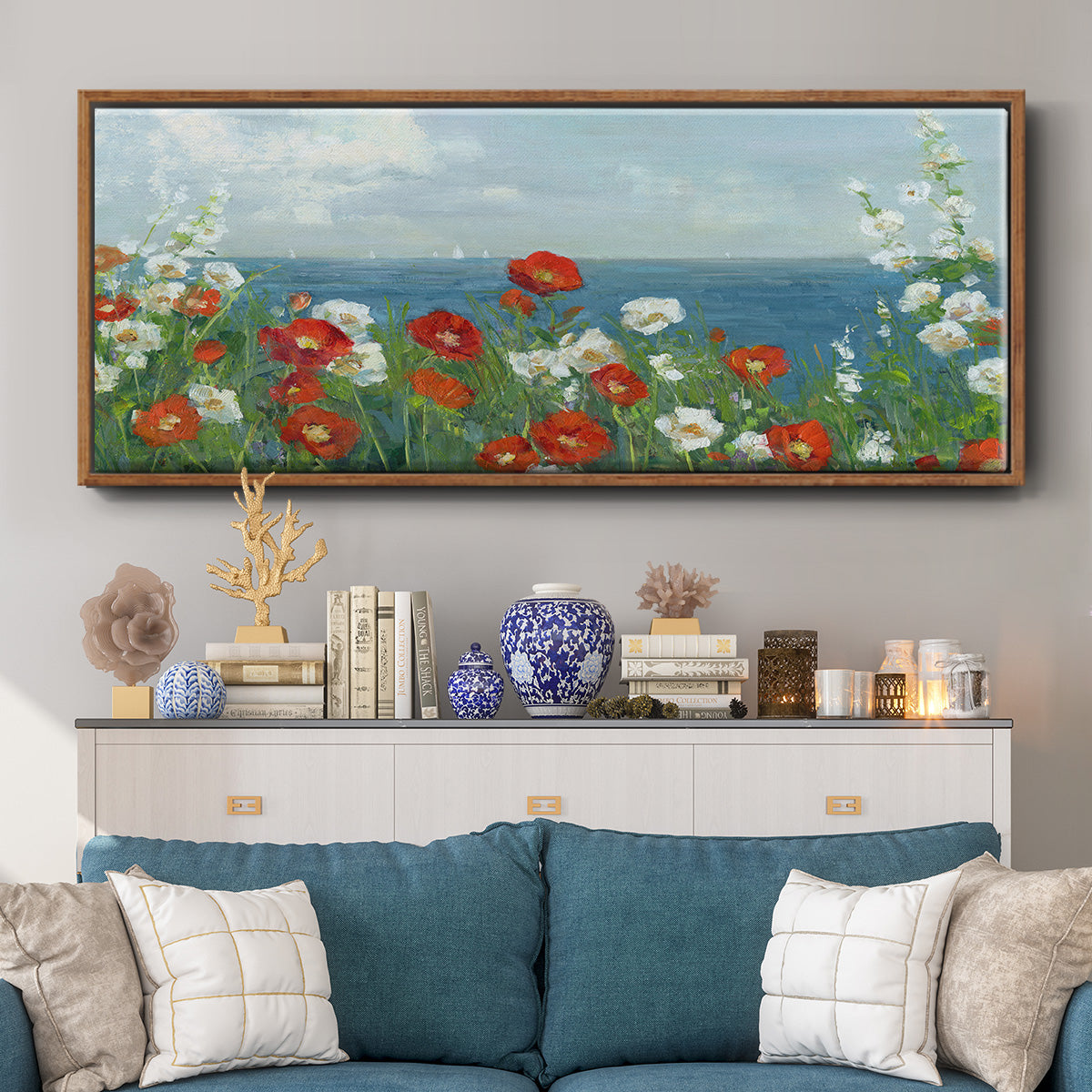Through the Flowers - Floater Framed Canvas Print