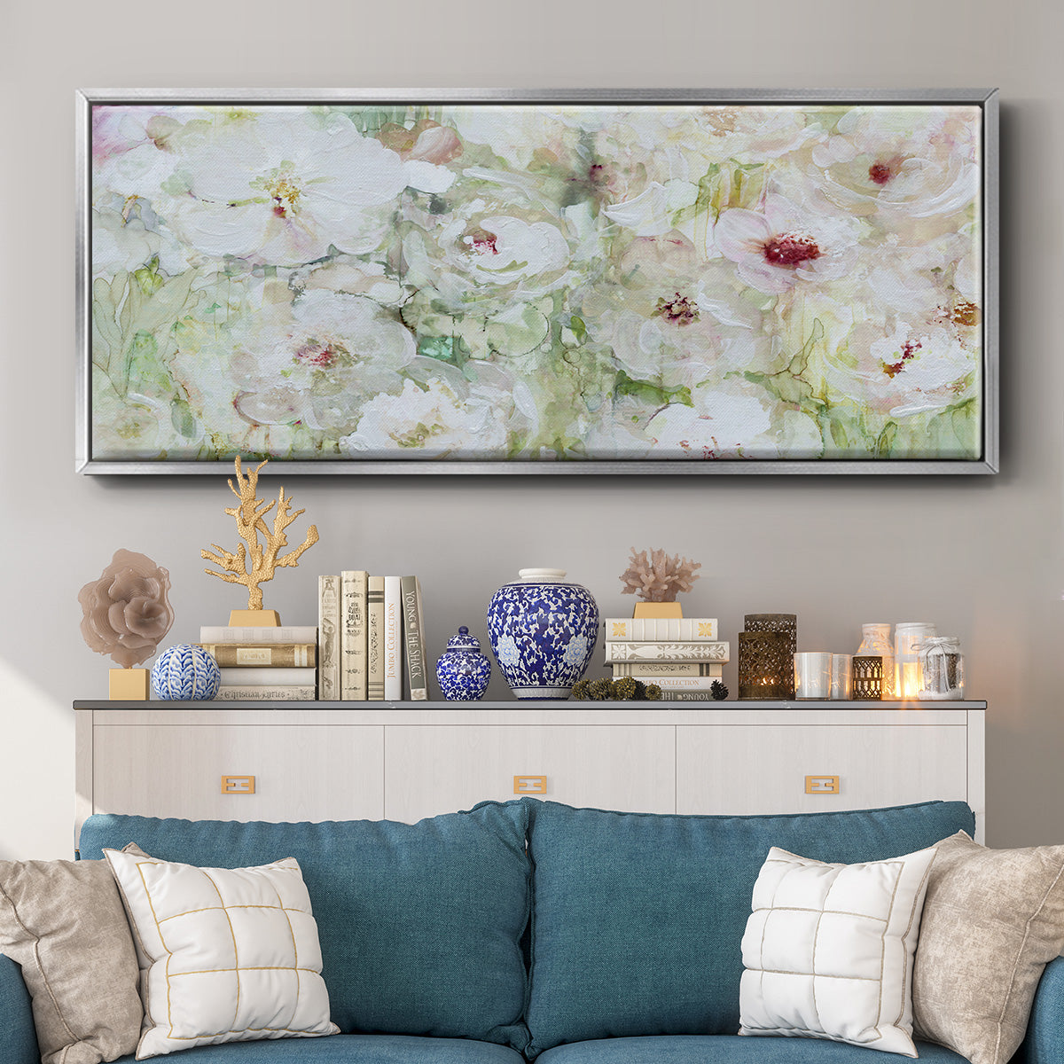 Jardin Blanc - Floater Framed Canvas Print