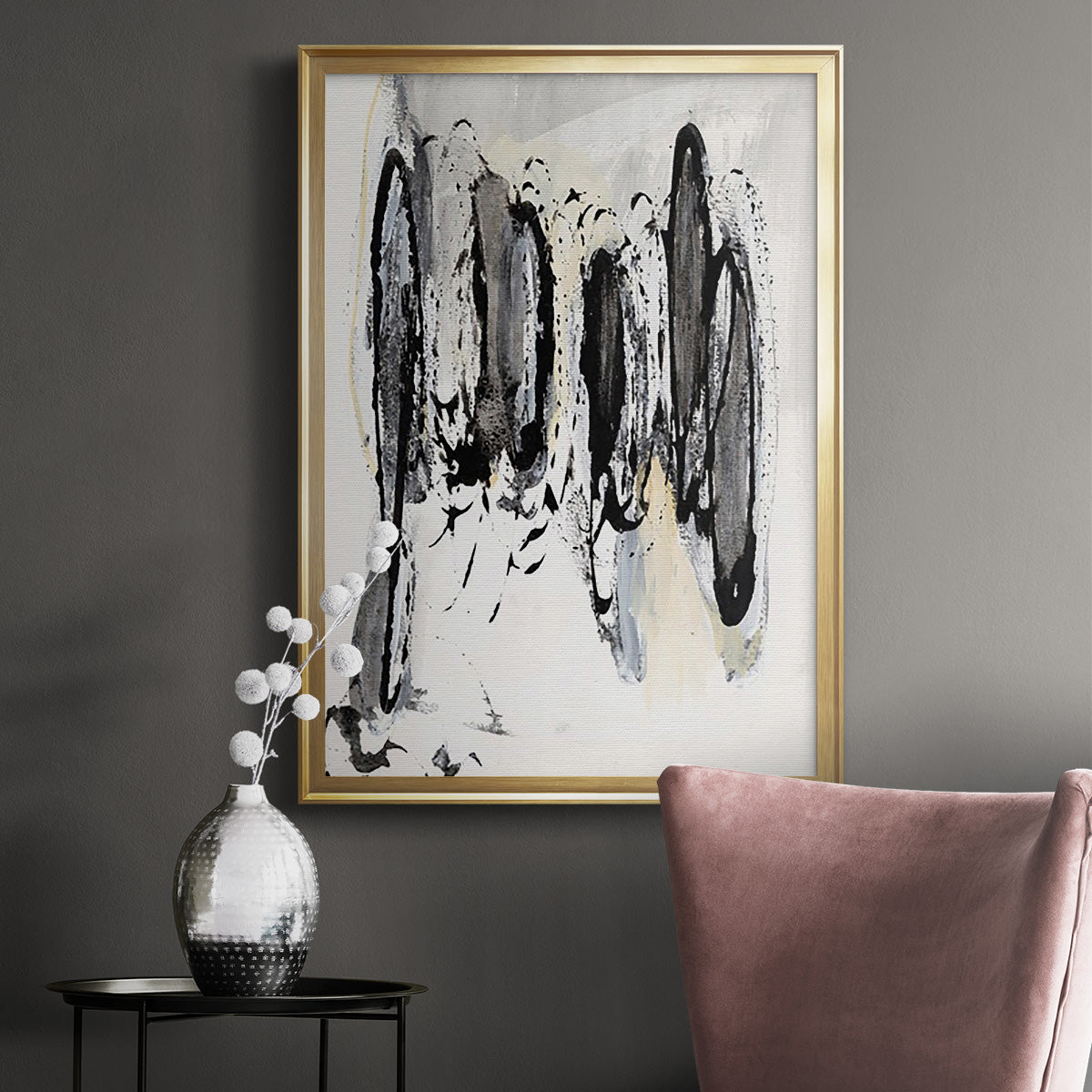 Grey Scribbles I - Modern Framed Canvas Print