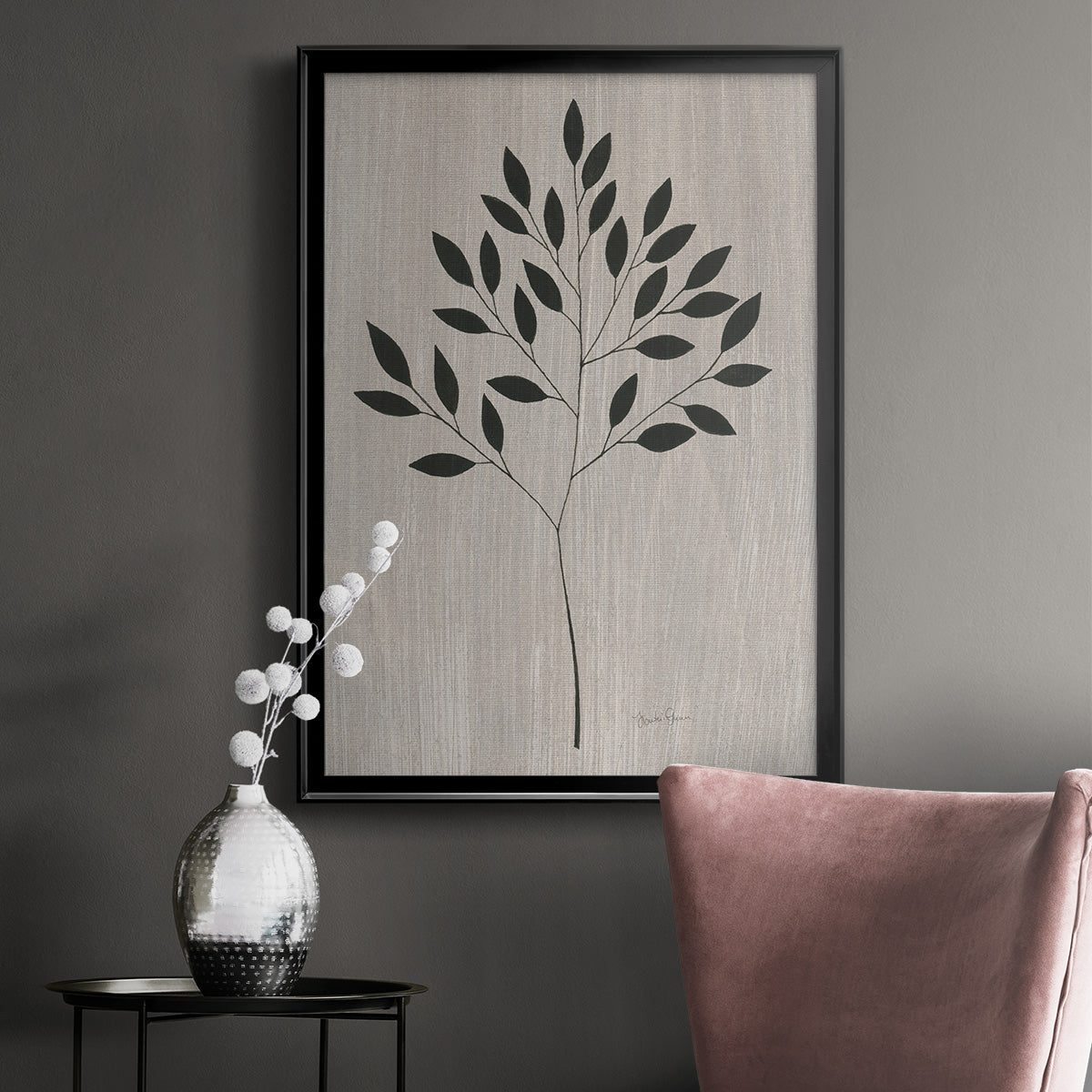Leaves and Wood I - Modern Framed Canvas Print