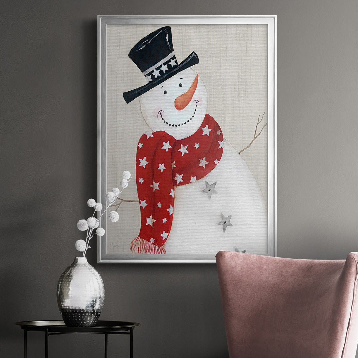 Festive Snowman I - Modern Framed Canvas Print