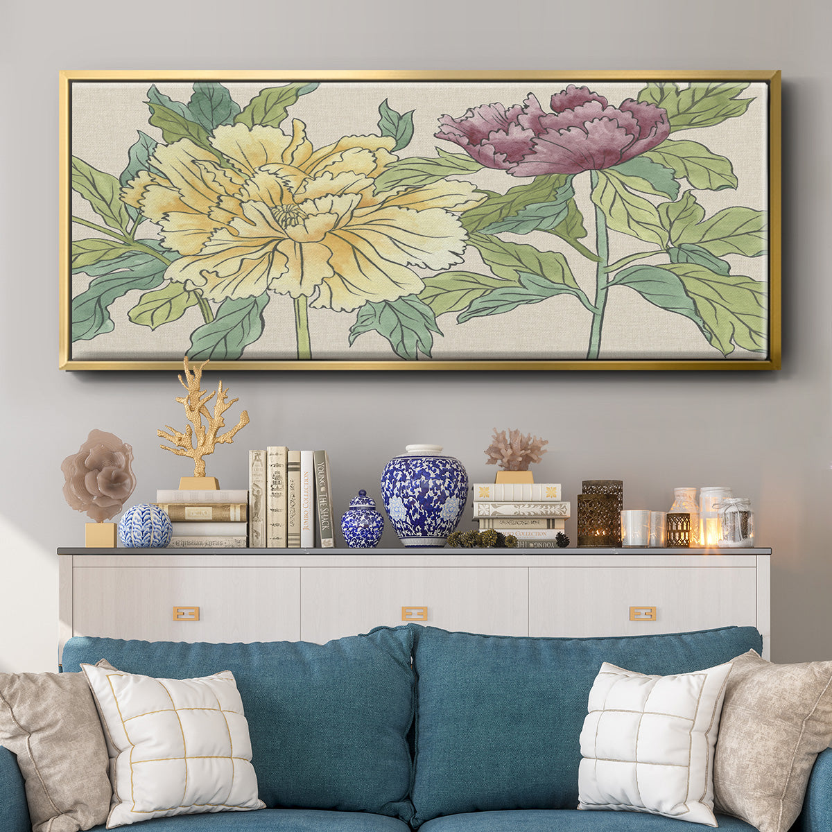 Peony Blooms II - Floater Framed Canvas Print