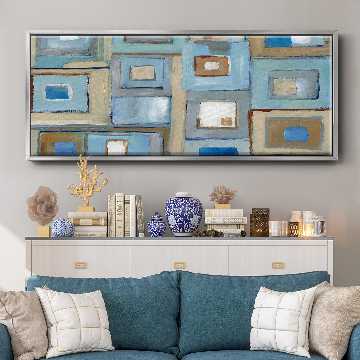 Variation on Greek Key I - Floater Framed Canvas Print