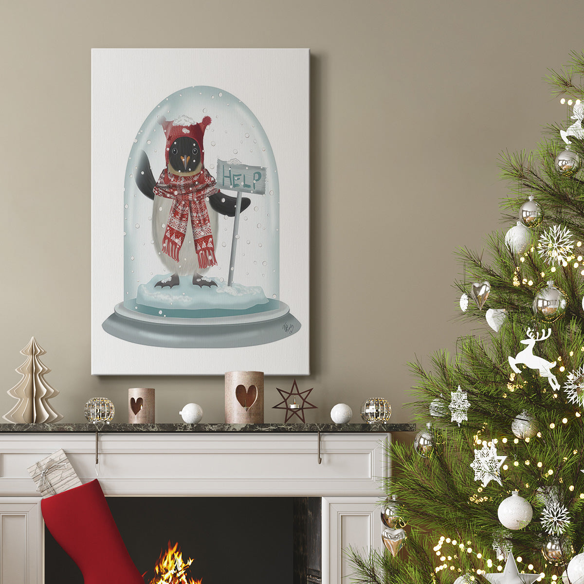 Christmas Penguin Snow Globe - Gallery Wrapped Canvas