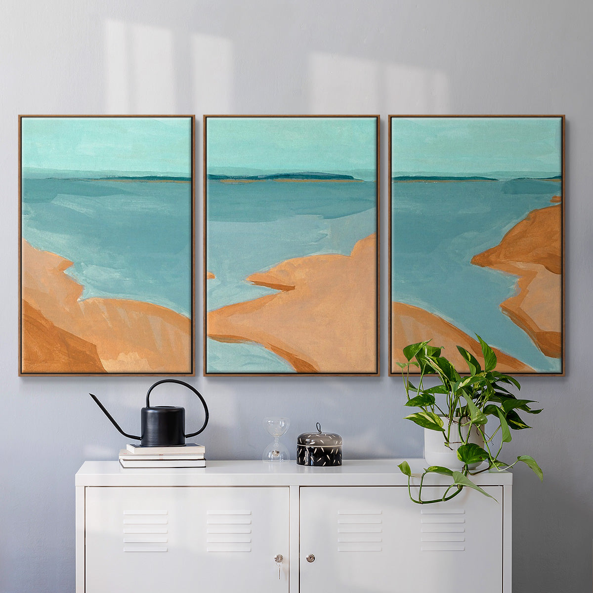 Out on the Sandbar I - Framed Premium Gallery Wrapped Canvas L Frame 3 Piece Set - Ready to Hang