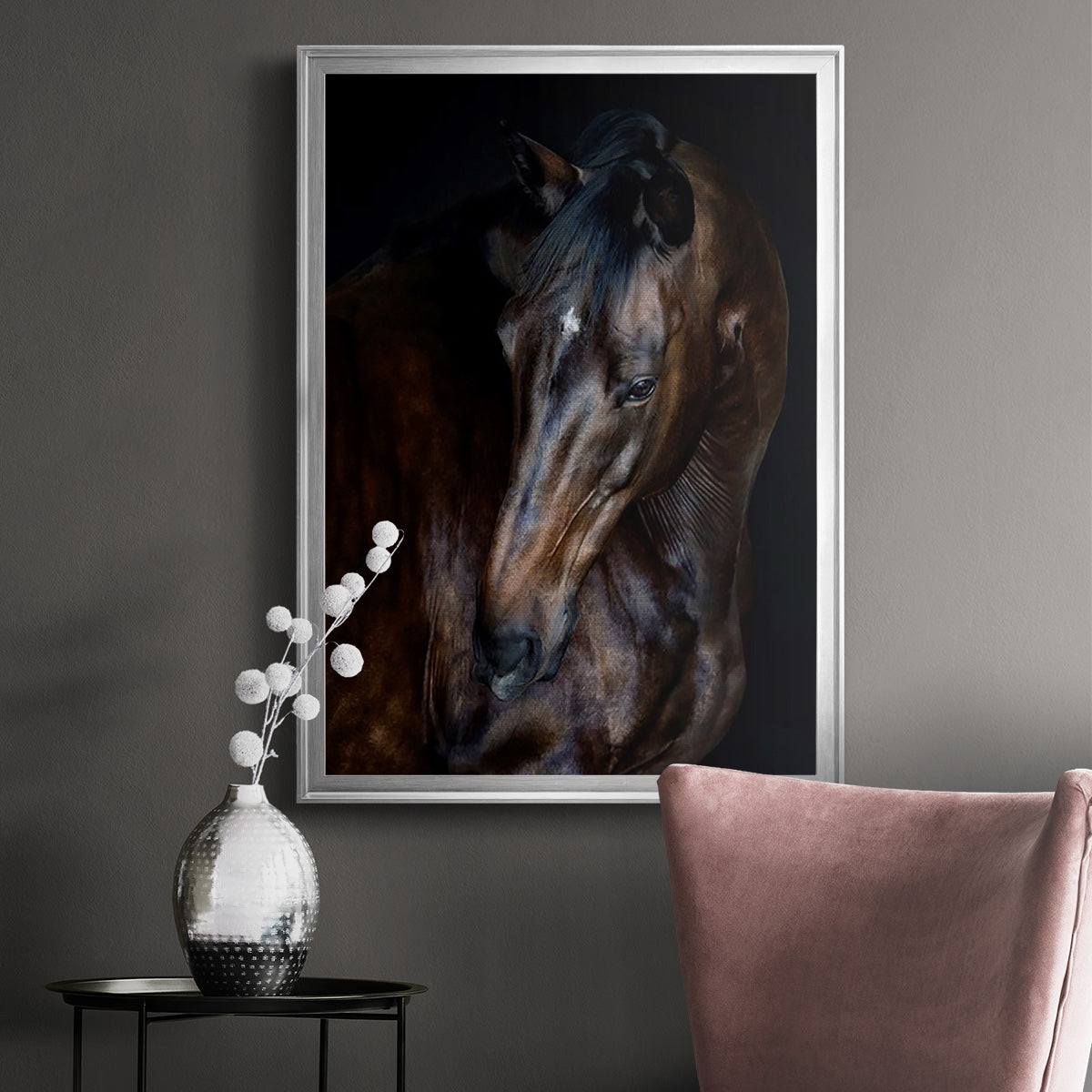 Sunlit Horses I - Modern Framed Canvas Print