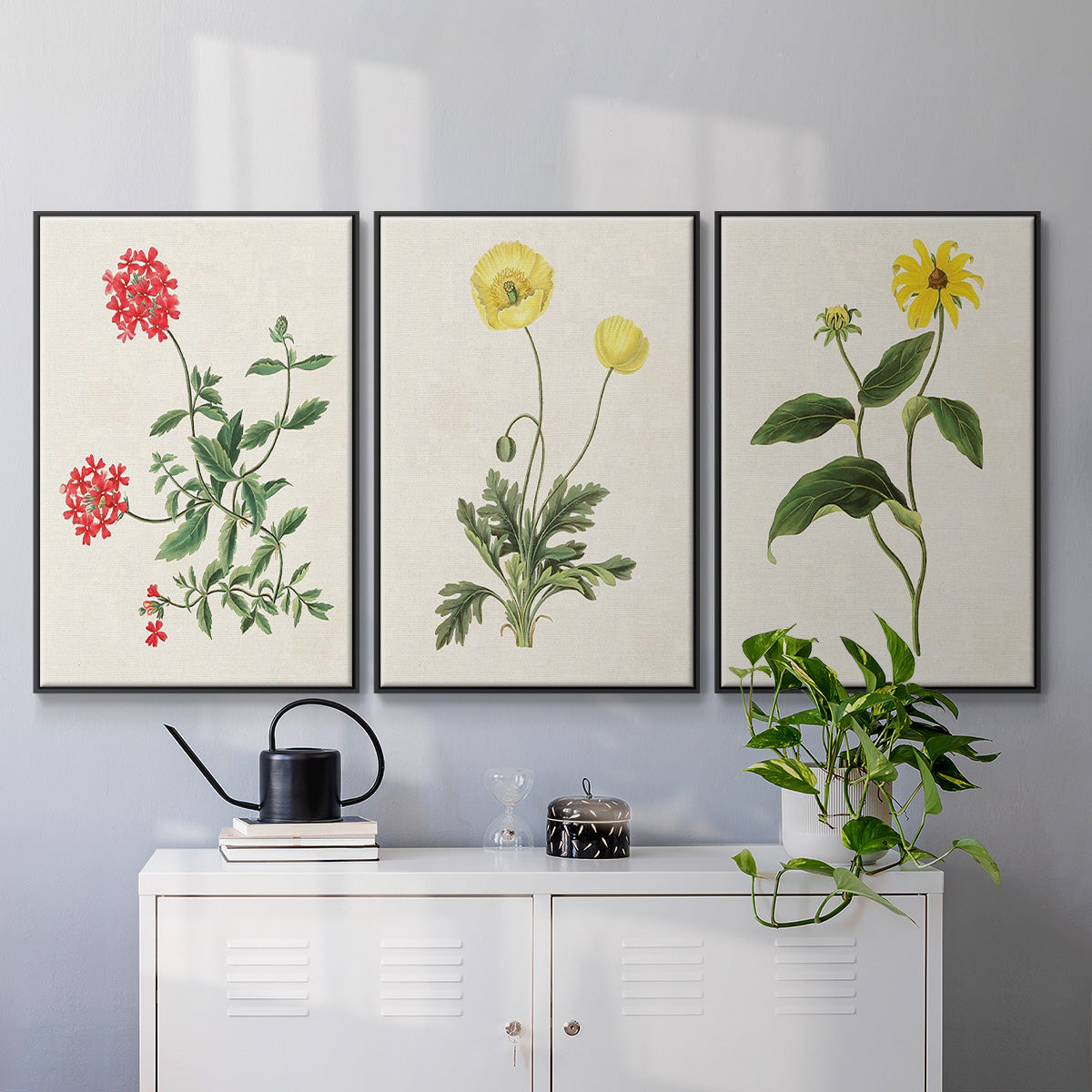 Flowers of the Seasons X - Framed Premium Gallery Wrapped Canvas L Frame 3 Piece Set - Ready to Hang