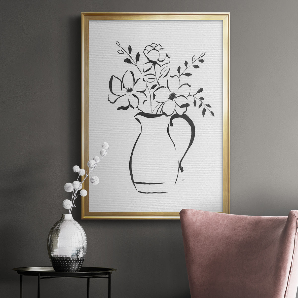 Sketchy Bouquet II - Modern Framed Canvas Print