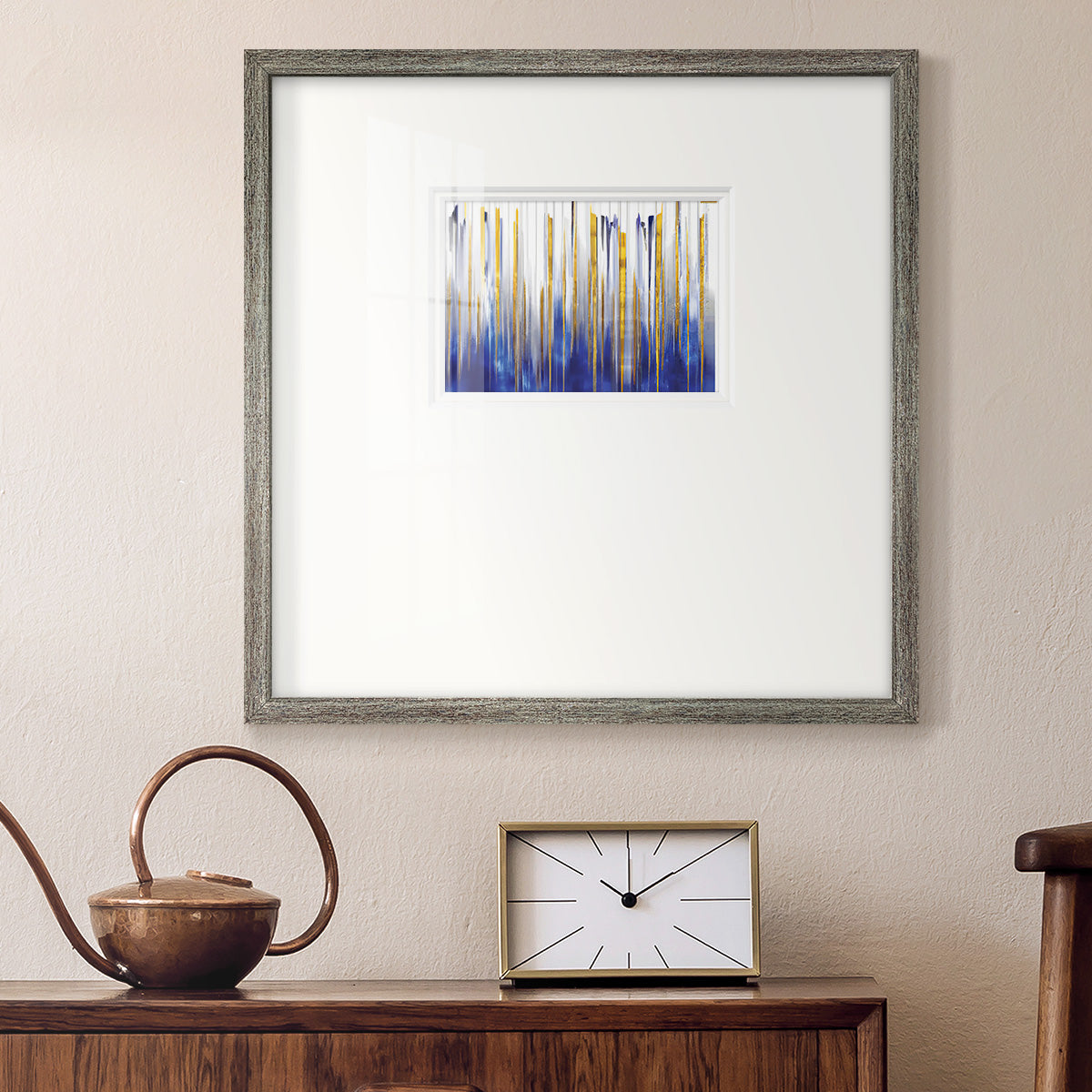 Blue and Gold Abstract V - Double Matboard Framed Print