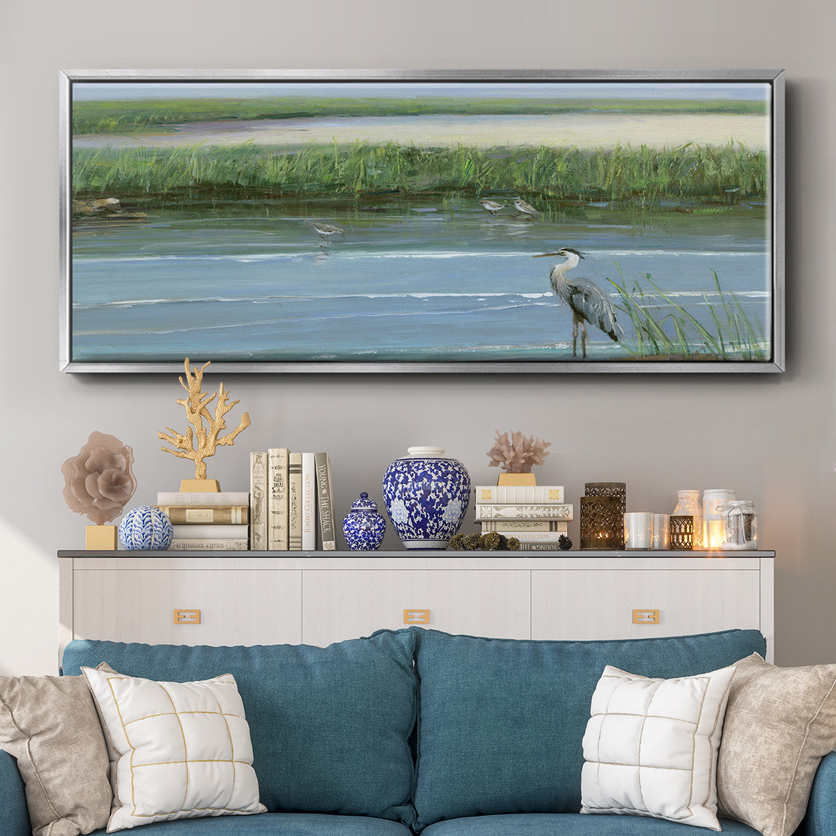 Wading at Dusk - Floater Framed Canvas Print