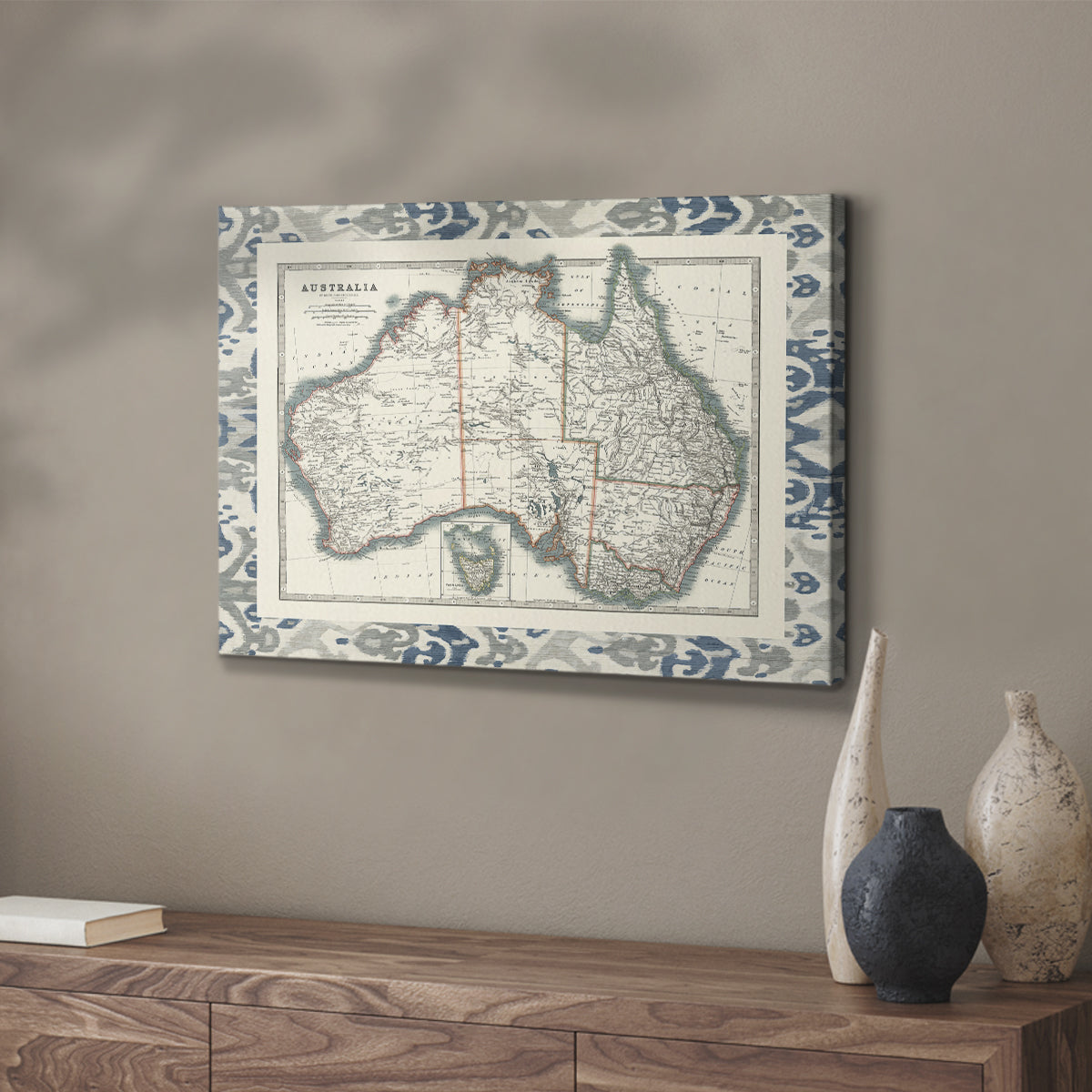 Bordered Map of Australia - Canvas Art Print