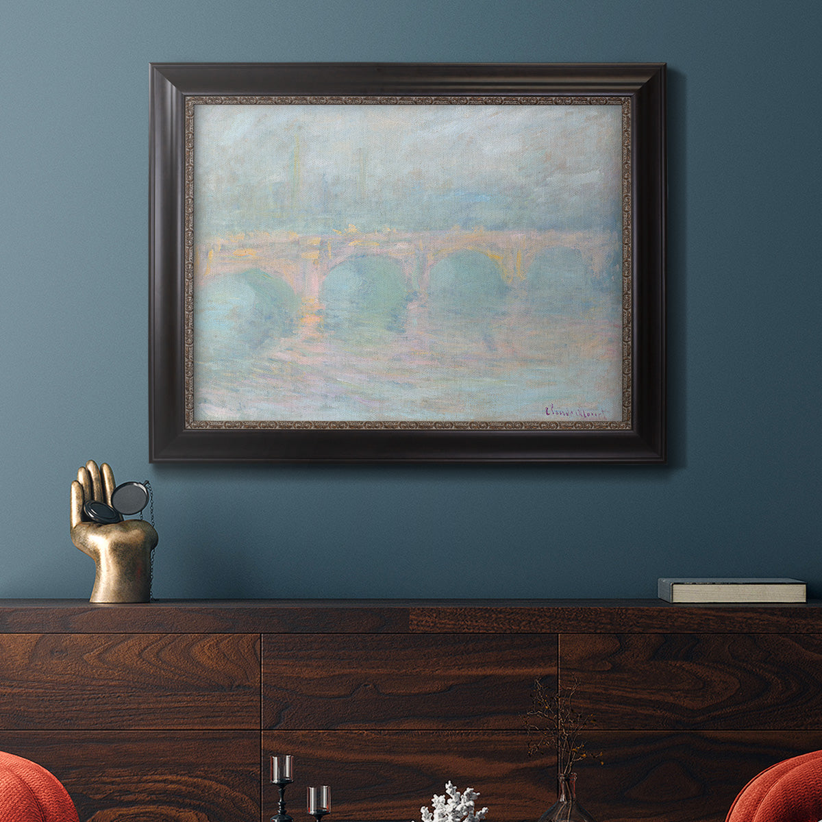 Waterloo Bridge At Sunset Pink Effect - Ornate Framed Canvas Print