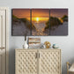 Three-panel canvas wall art featuring sunlit tropical path through greenery, displayed above a cabinet in an entryway.