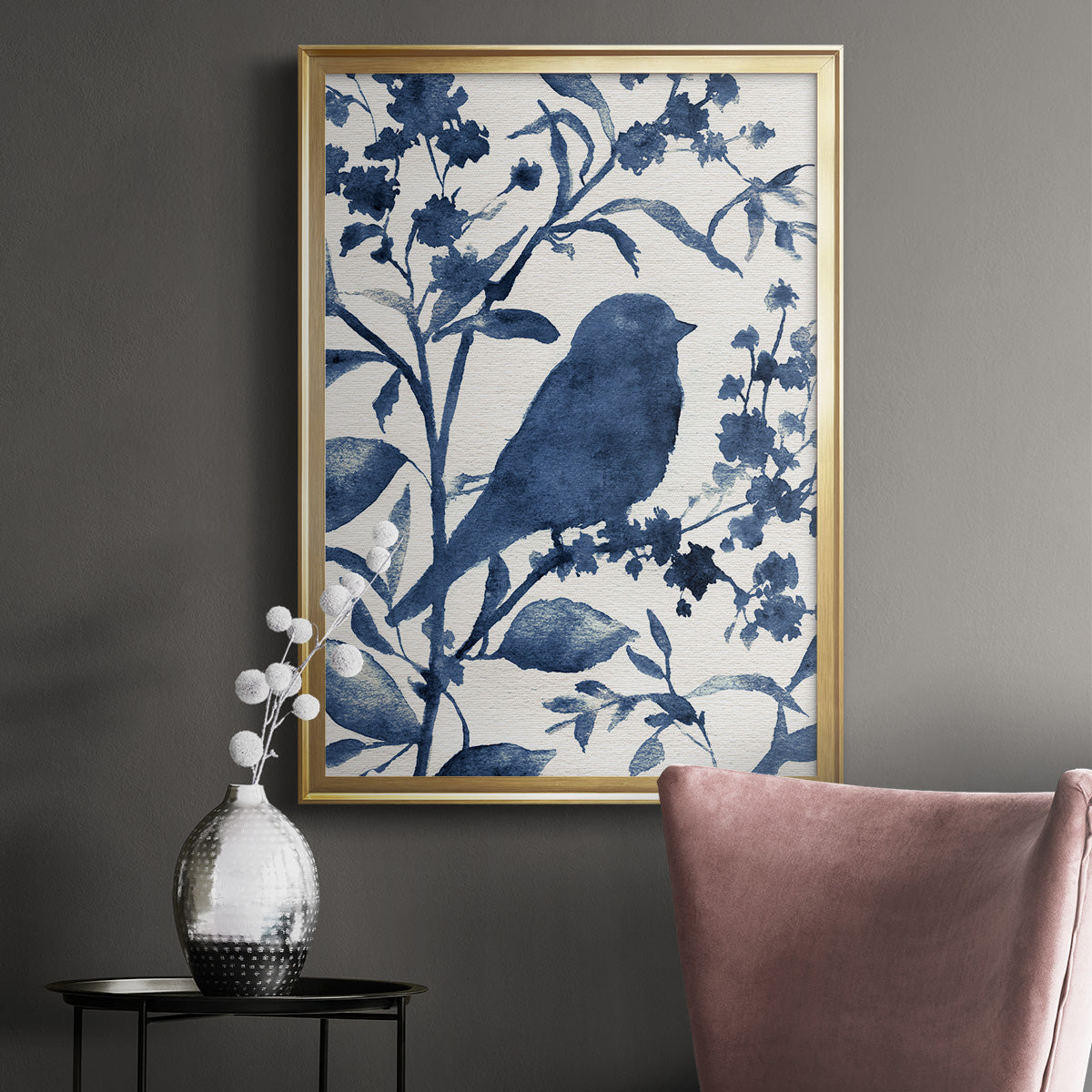 Bluebird Silhouette I - Modern Framed Canvas Print