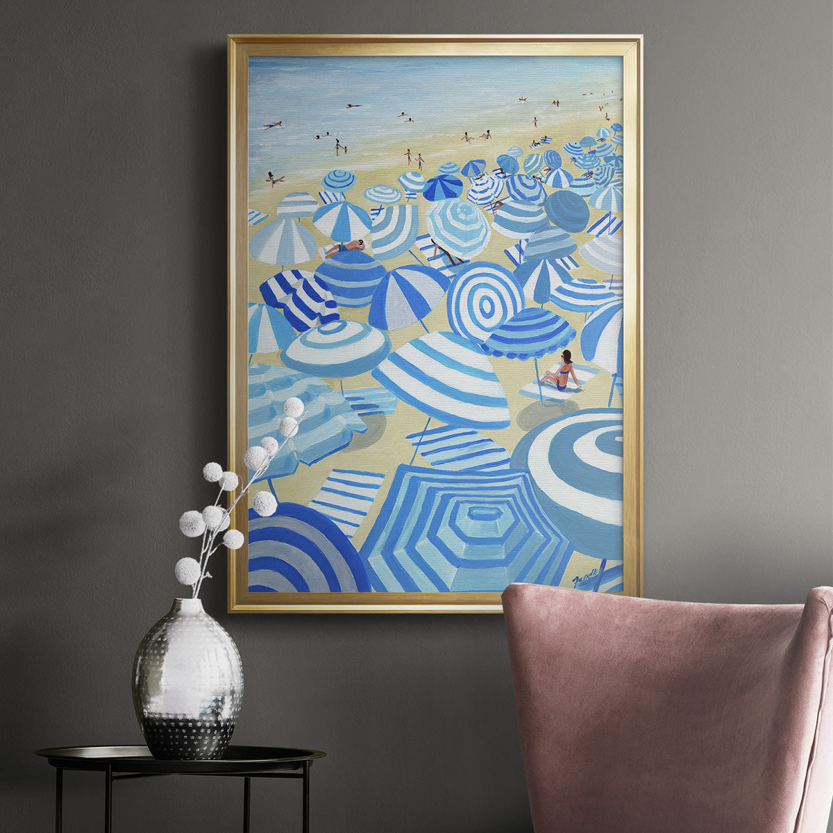 Sky Blue Beach - Modern Framed Canvas Print