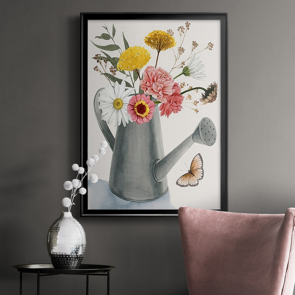 Watering Can Bouquet II - Modern Framed Canvas Print